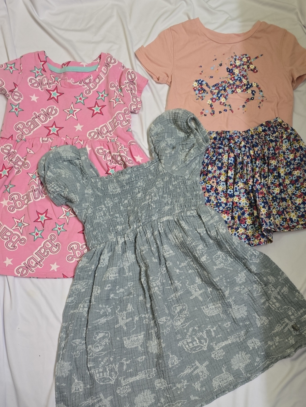 Barbie Pink Star Print Dress and Peach Unicorn Tee Set